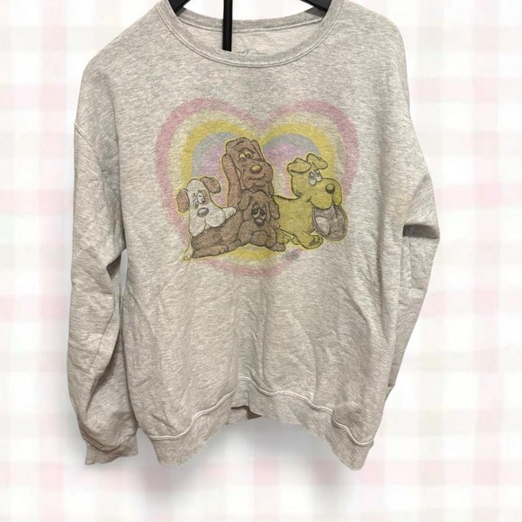 Gray Crew Neck Sweater with Heart and Dog Print - Picture 1 of 8